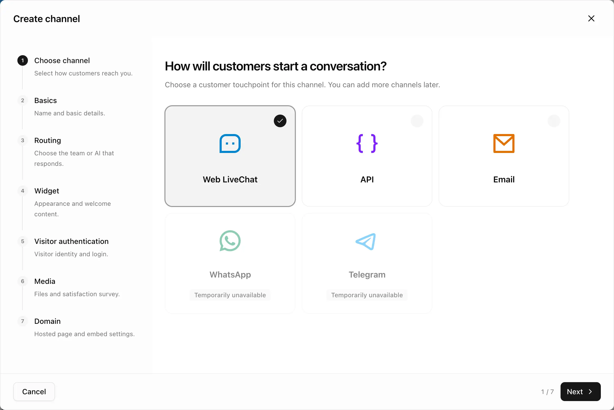 Omnichannel Inbox channel setup