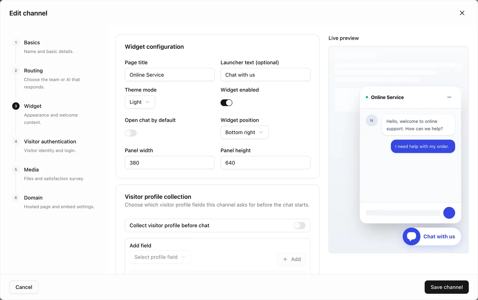 Visitor Widget configuration